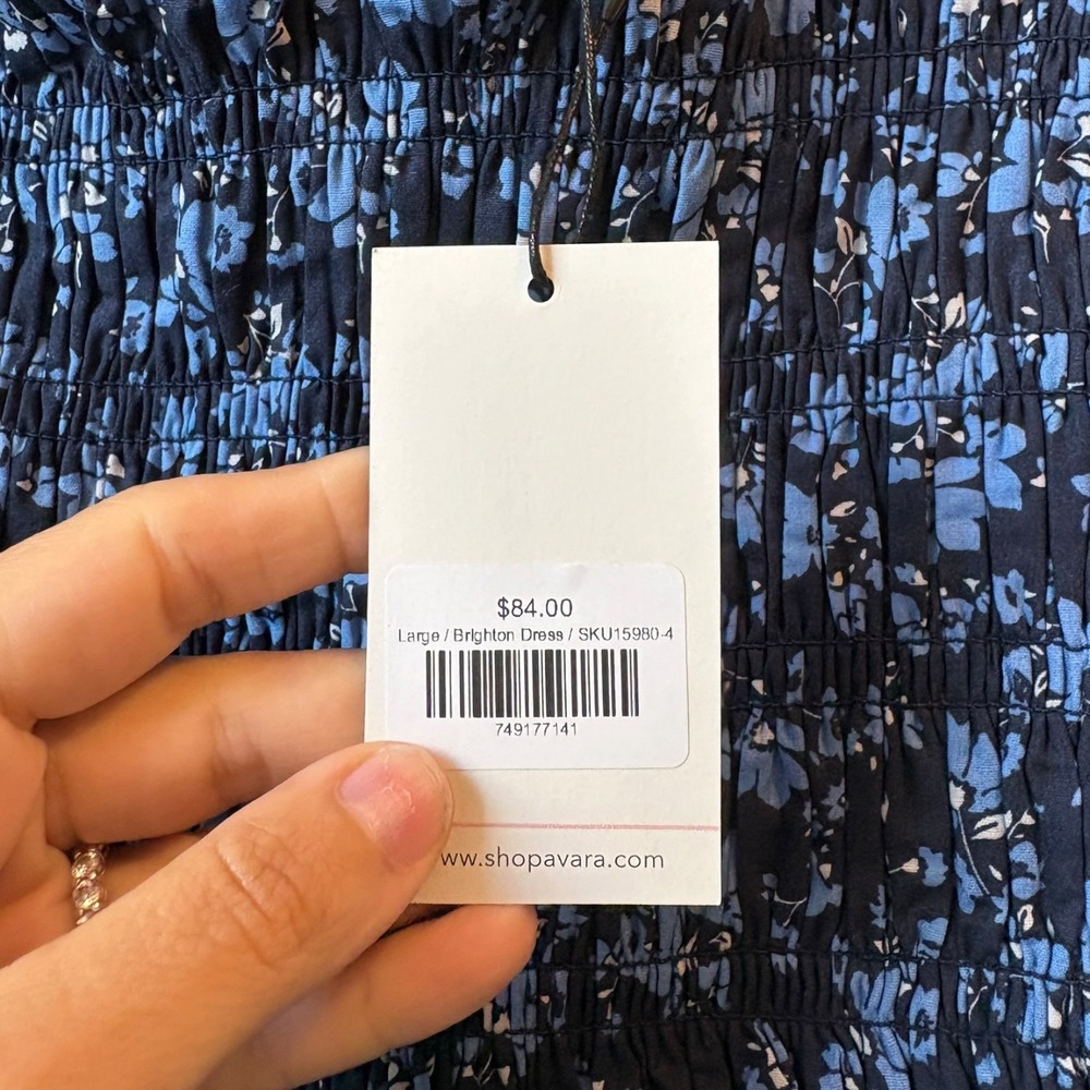 English Factory Sleeveless Square-Neck Cotton Midi Dress Smocked Navy Floral L - Picture 8 of 11